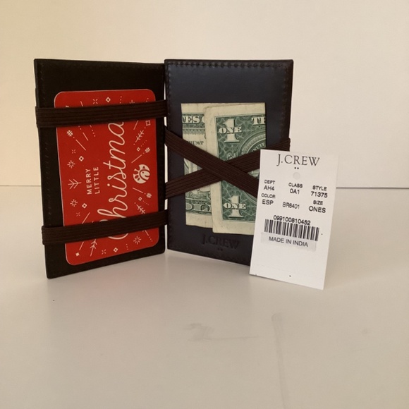 J CREW Brown Leather Inside Out Magic Wallet BiFold 4 Outside Slip Pockets NWT - Picture 5 of 5